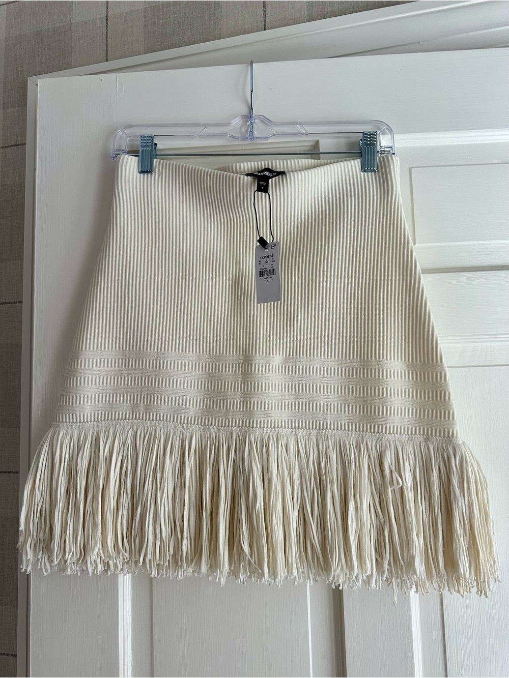 NWT - Cream Fringe Hem Ribbed Knit Mini Skirt - Picture 3 of 4